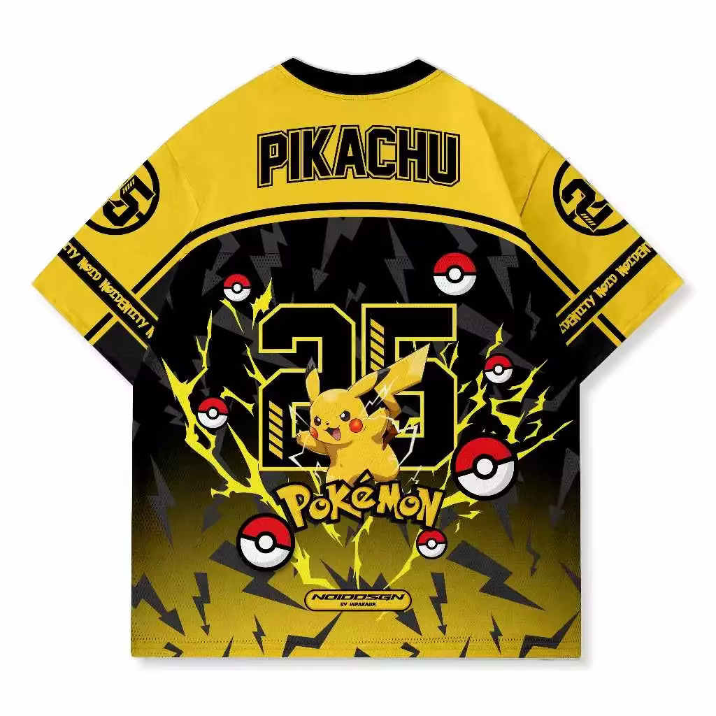 Nouveau Pokémon Pikachu # 25 Thunderbolt T-shirt de sport respirant à manches courtes avec imprimé a