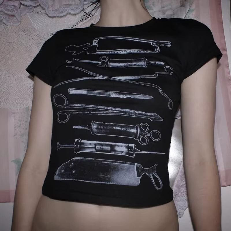 Harajuku Punk Goth Sexy culture hauts femmes été 90s Grunge graphique Punk haut imprimé mode mince h