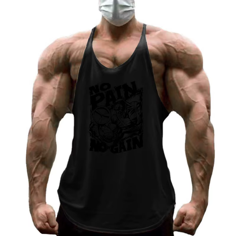 NO PAIN NO GAIN Imprimé Gym Fitness T-Shirt Hommes Musculation Sport Sans Manches Gilets Coton Respi