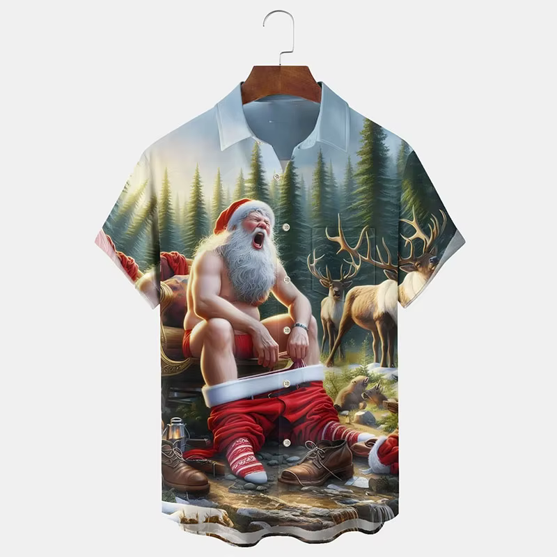 Chemise de noël humoristique et drôle pour hommes, imprimé en 3D, Hip Hop, boutons de musique, fête