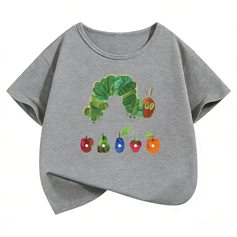 T-shirt imprimé avec motif d'animaux et de fruits, vêtements d'été pour filles, hauts à manches cour