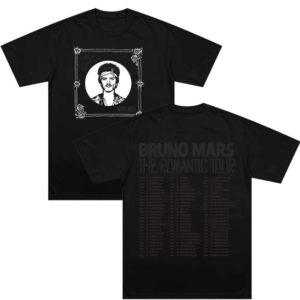 T-shirt The Romantic Tour Bruno Mars New Date Tour 2026, esthétique Y2K, streetwear, mode unisexe, d