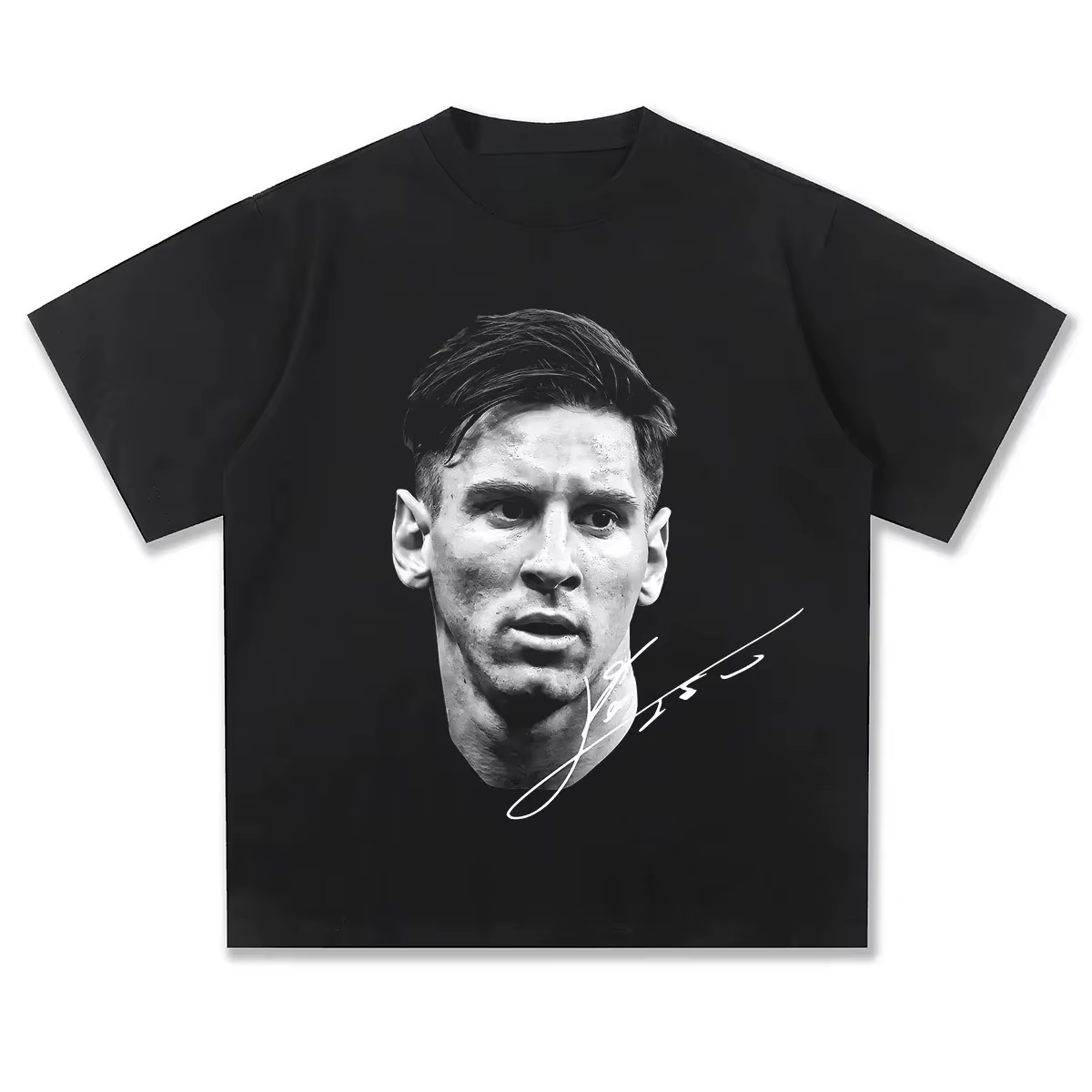 T-shirt classique blanc et noir avec signature du roi du football Messi, en coton, pour hommes et fe