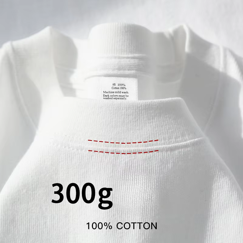 T-shirt à manches courtes en coton épais, Beige, 300g, col rond, ample et Base, pour hommes et femme