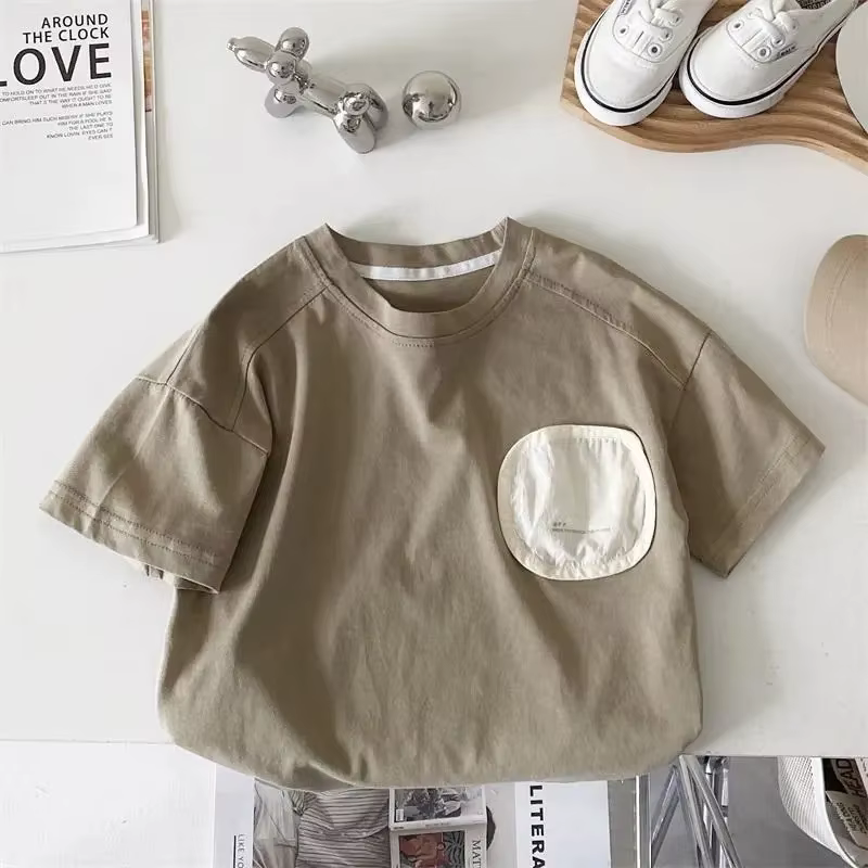 T-shirt à manches courtes pour garçons, été, enfants, col rond ample, blanc, hip-hop, décontracté, i