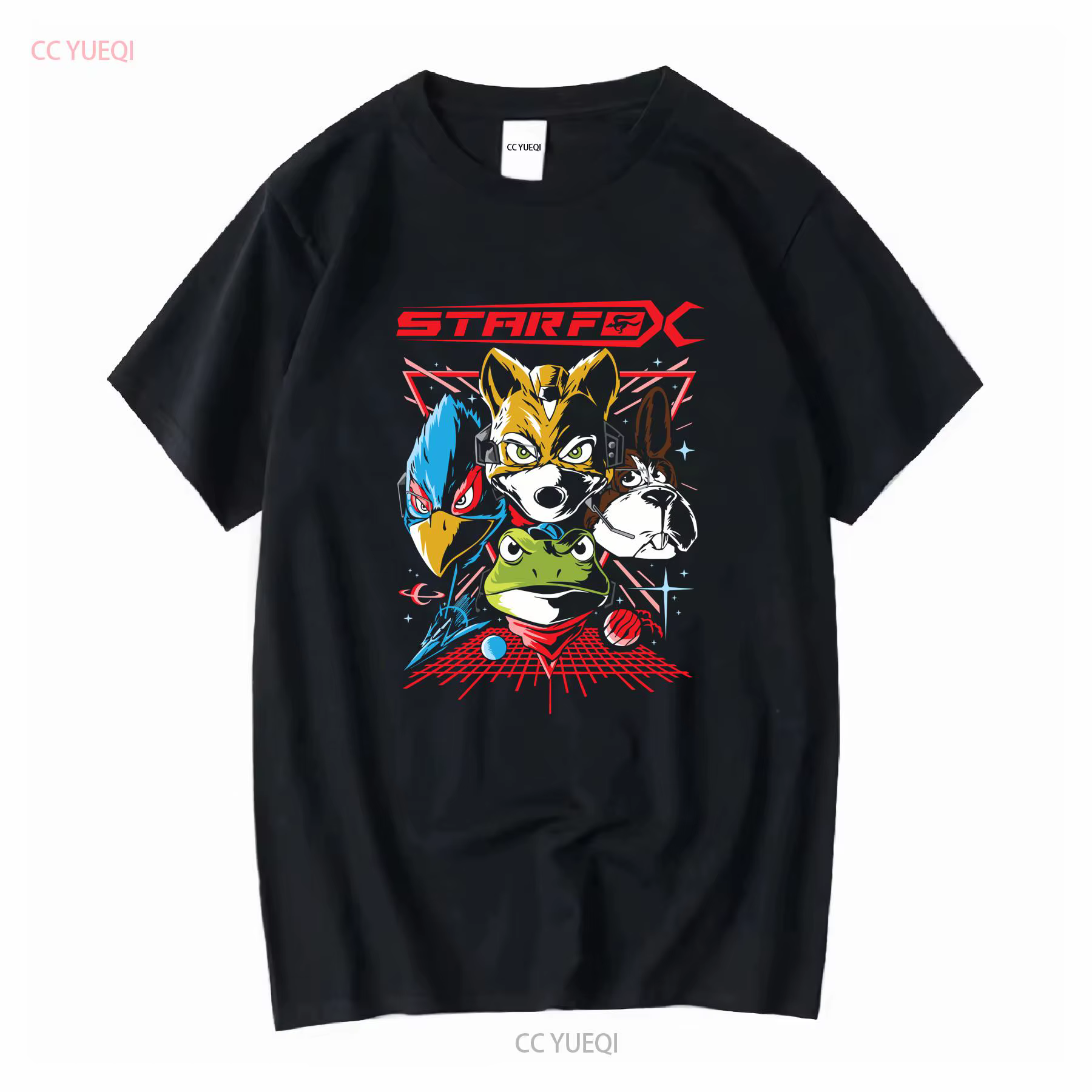 Star Fox t-shirt noir jeux vidéo S M L XL vintage délavé graphique décontracté homme étiré vêtements