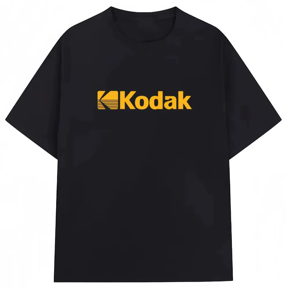 T-shirt classique style coréen Kodak 2026 avec logo K, tee-shirt graphique rétro, col rond en coton 