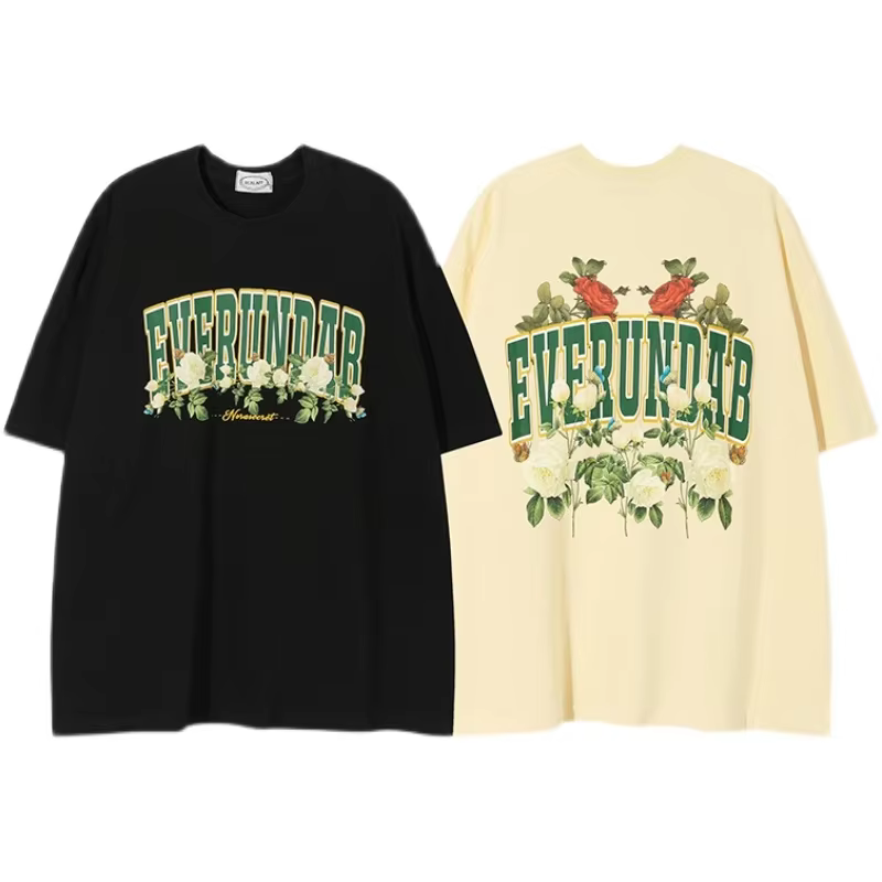 T-shirt à manches courtes pour hommes et femmes, en coton, rétro américain, col rond, ample, Couple 