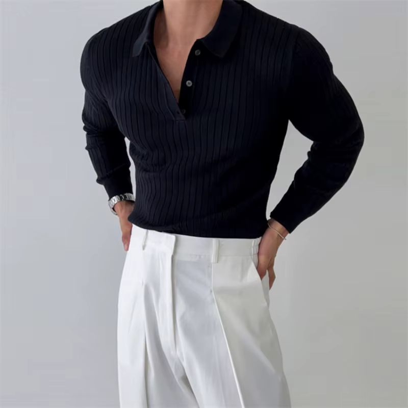 Polo rayé pour les affaires et les occasions occasionnelles, pull slim extensible et respirant, pull