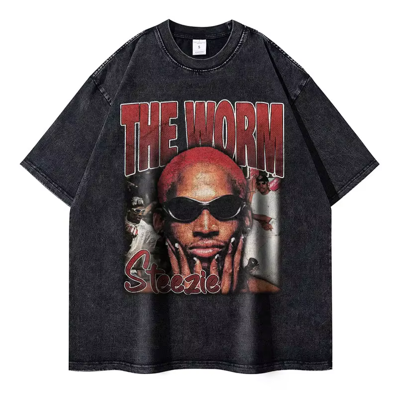 T-Shirt à Manches Courtes pour Homme, Streetwear, Denhéritage, Vintage, Délavé, Rodman, Respiré, Hip