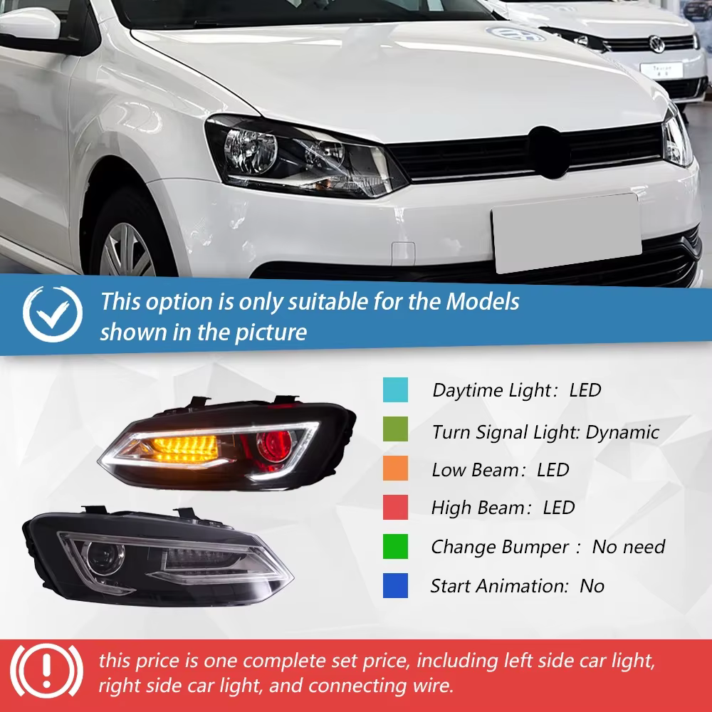 Feux avant de voiture pour VW Polo 2011 – 2017, assemblage de phares automobiles, mise à niveau, Sty