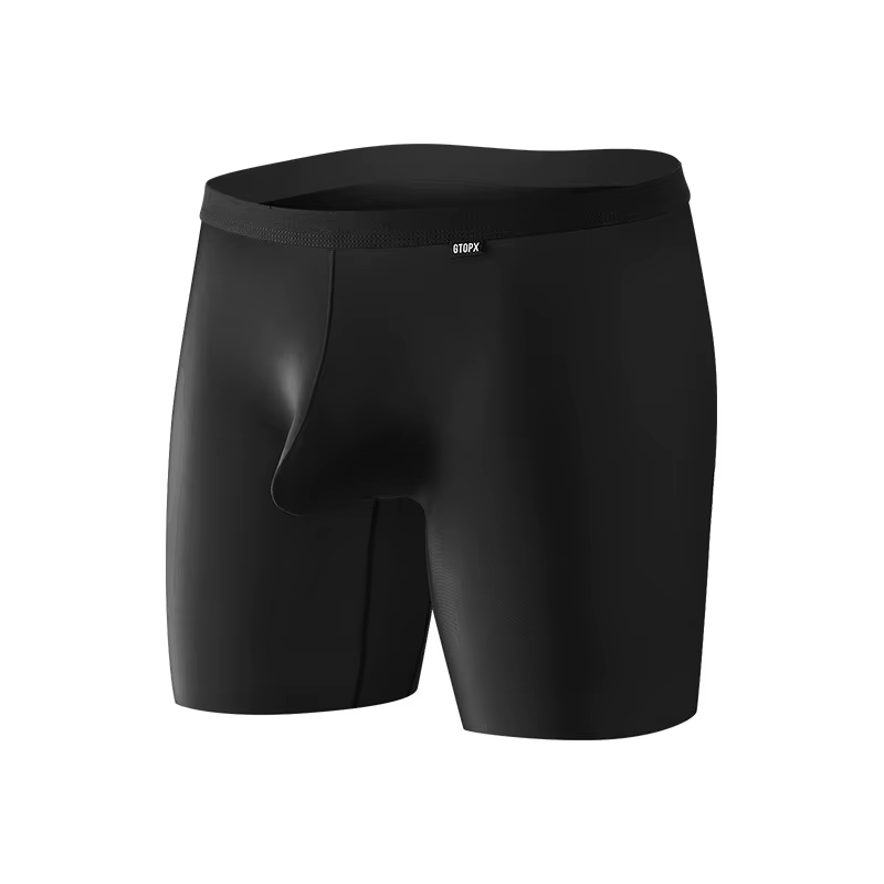 Gtopx Boxer à jambes longues en soie glacée pour hommes – Sous-vêtements ultra-fins étendus à séchag