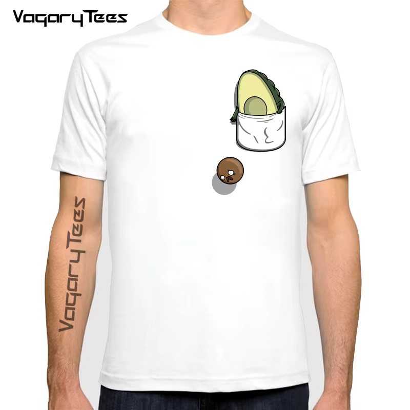 T-shirt à manches courtes avec poche pour homme, haut à la mode, avocat, vegan, Harajuku, Kawaii, no
