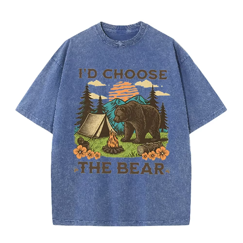 T-shirt décontracté en coton à col rond et manches courtes pour femme, imprimé Ours amusant 'Ours co