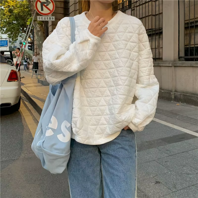Sweat-shirt à col rond pour femmes, automne et hiver, polyvalent, ample, Style paresseux, Design d'a