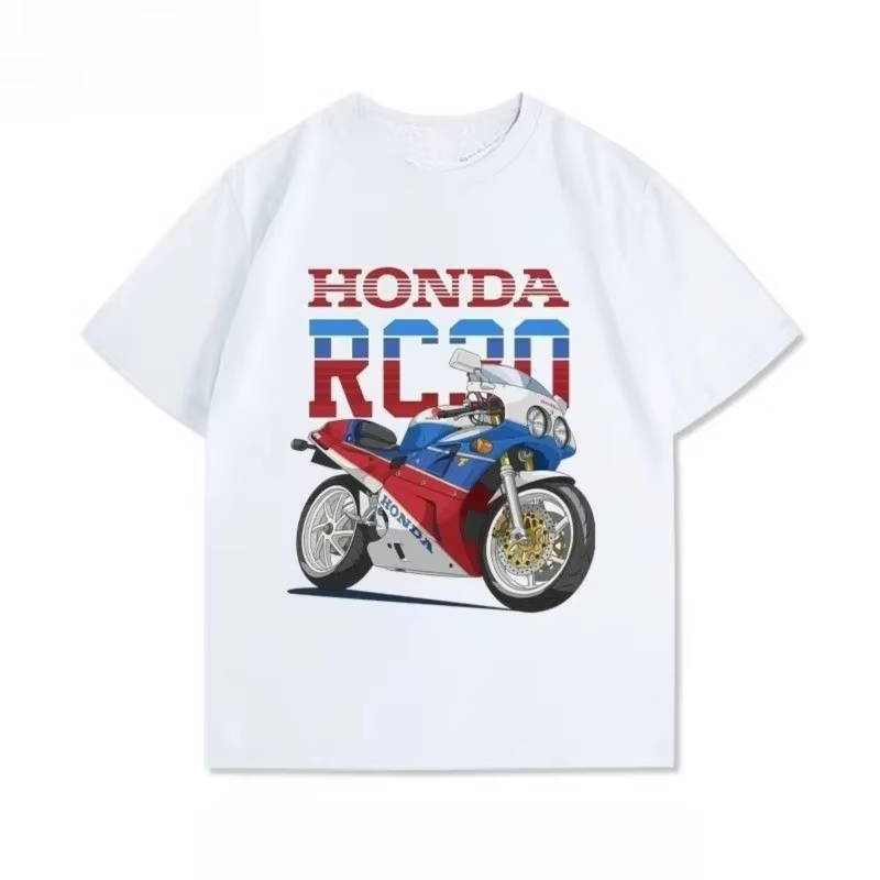 T-shirt Homme Moto Rétro Honda RC30 Officiel Imprimé Moto Classique Coton Doux Décontracté Streetwea