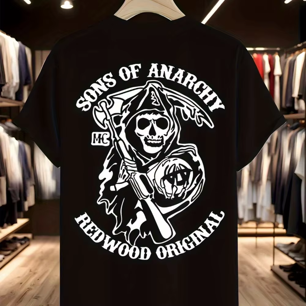 T-shirt officiel Sons of Anarchy pour homme – Motif crâne emblématique du club de motards Redwood – 