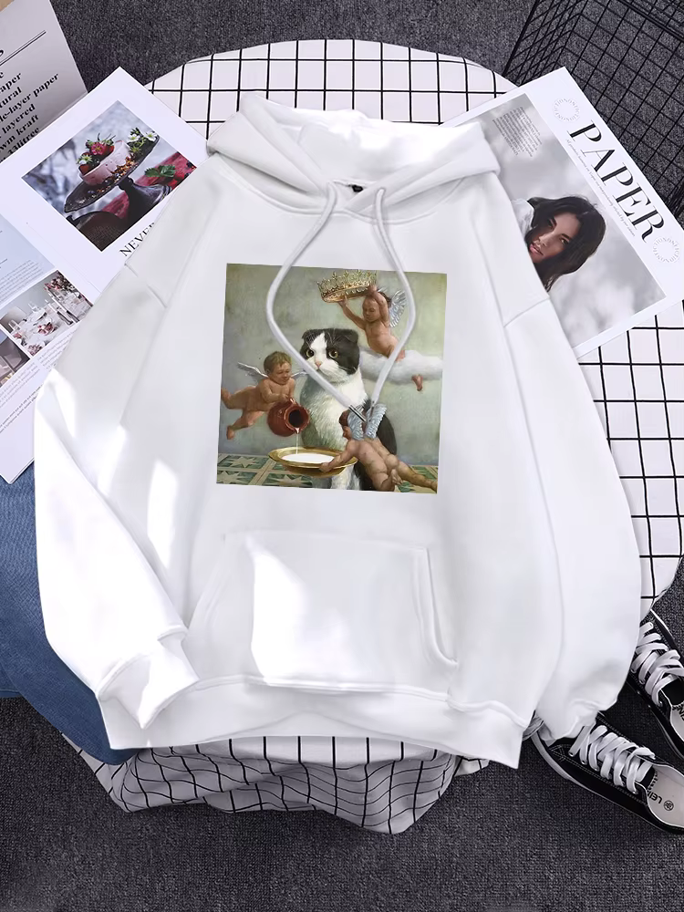 Sweat à capuche petit ange et chat impression sweat femme avec capuche esthétique couple coréen vête