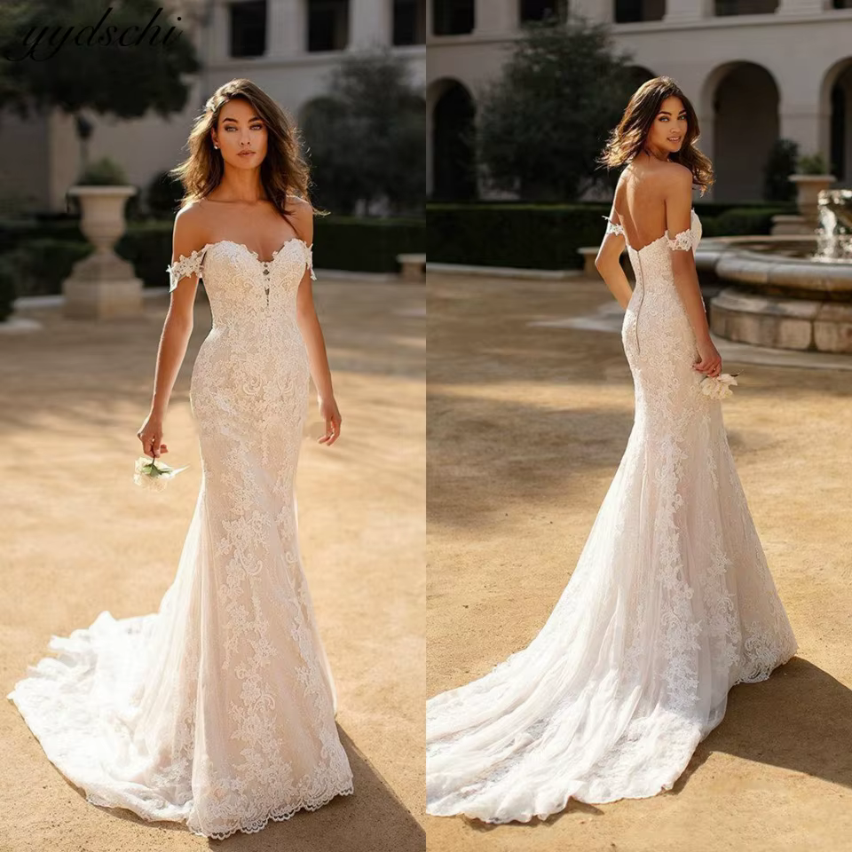Robes de mariée élégantes pour femmes 2026, robes de mariée longues sirène, épaules dénudées, dos nu