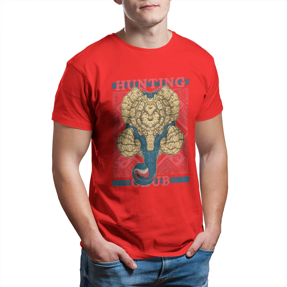 T-Shirt unisexe Monster Hunter World Hunting Club Gammoth pour homme, 100% coton, vintage, petits dé