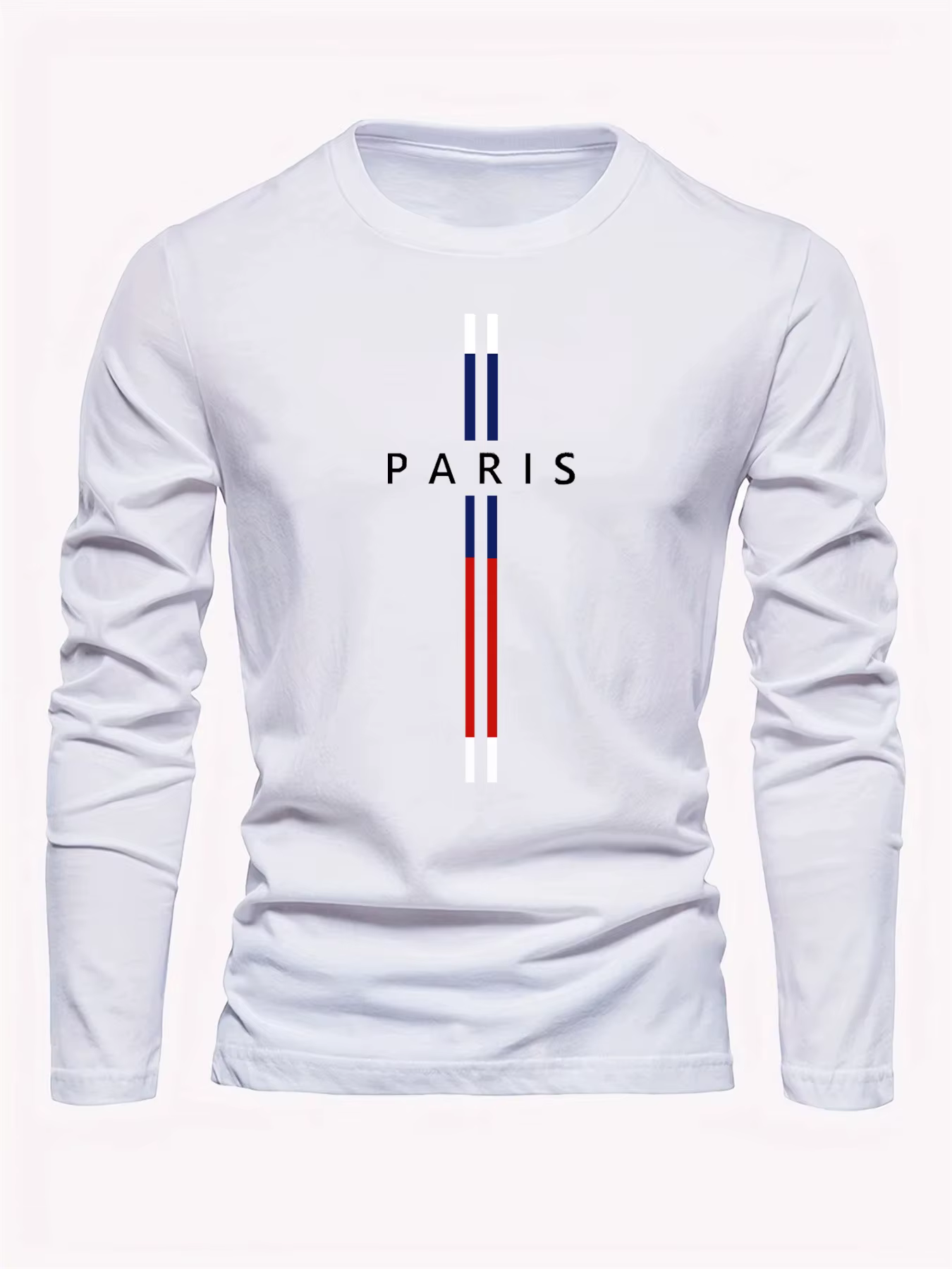 T-shirt à manches longues pour homme, col rond, imprimé graphique Paris Letter, 100% coton pur, ampl