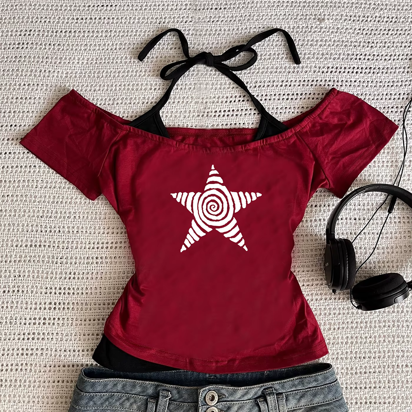 T-Shirt décontracté pour femmes, Harajuku 2025, Streetwear rétro Y2K, col licou imprimé, faux ensemb