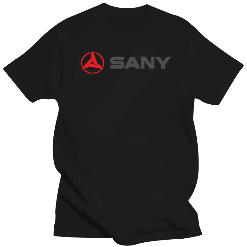 T-shirt manches courtes homme, estival et décontracté, avec logo de Sany, blanc et horizontal, à la 