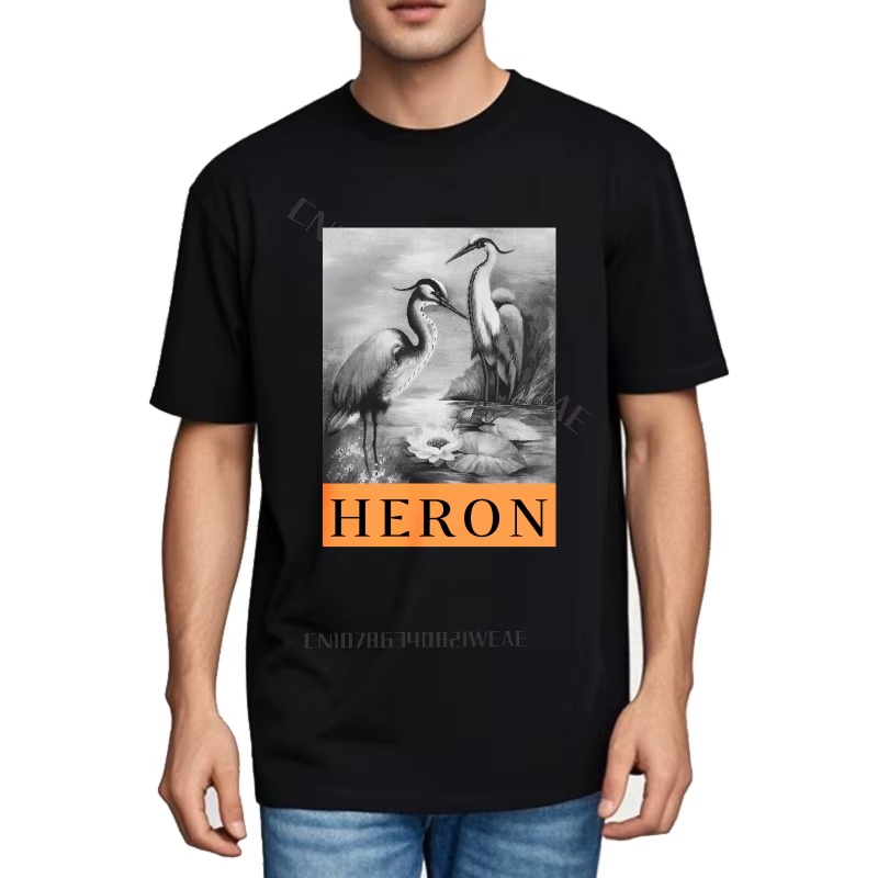 Haut pour hommes respirant à la mode T-shirt Heron oiseaux près de l'eau Orange usage quotidien t-sh