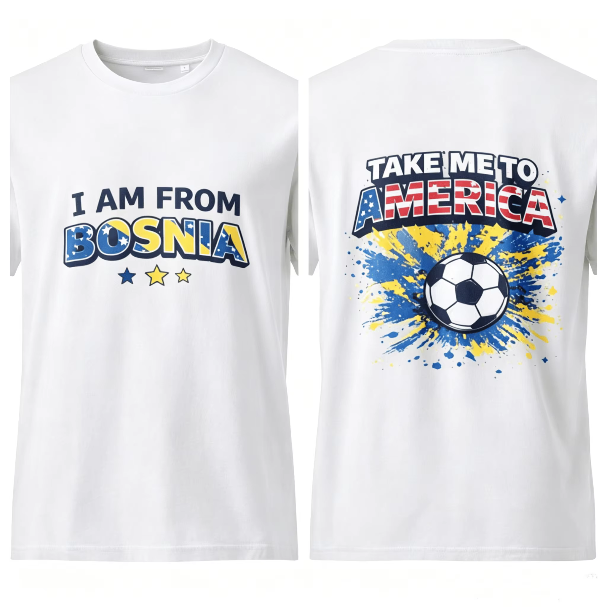 T-shirt de supporter de football de Bosnie « I Am From Bosnia Take Me To America » – Collection été 