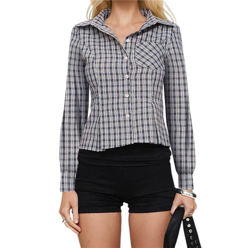 Hirigin – chemise rayée boutonnée pour femmes, coupe cintrée, manches longues, ajustée, boutonnée, V