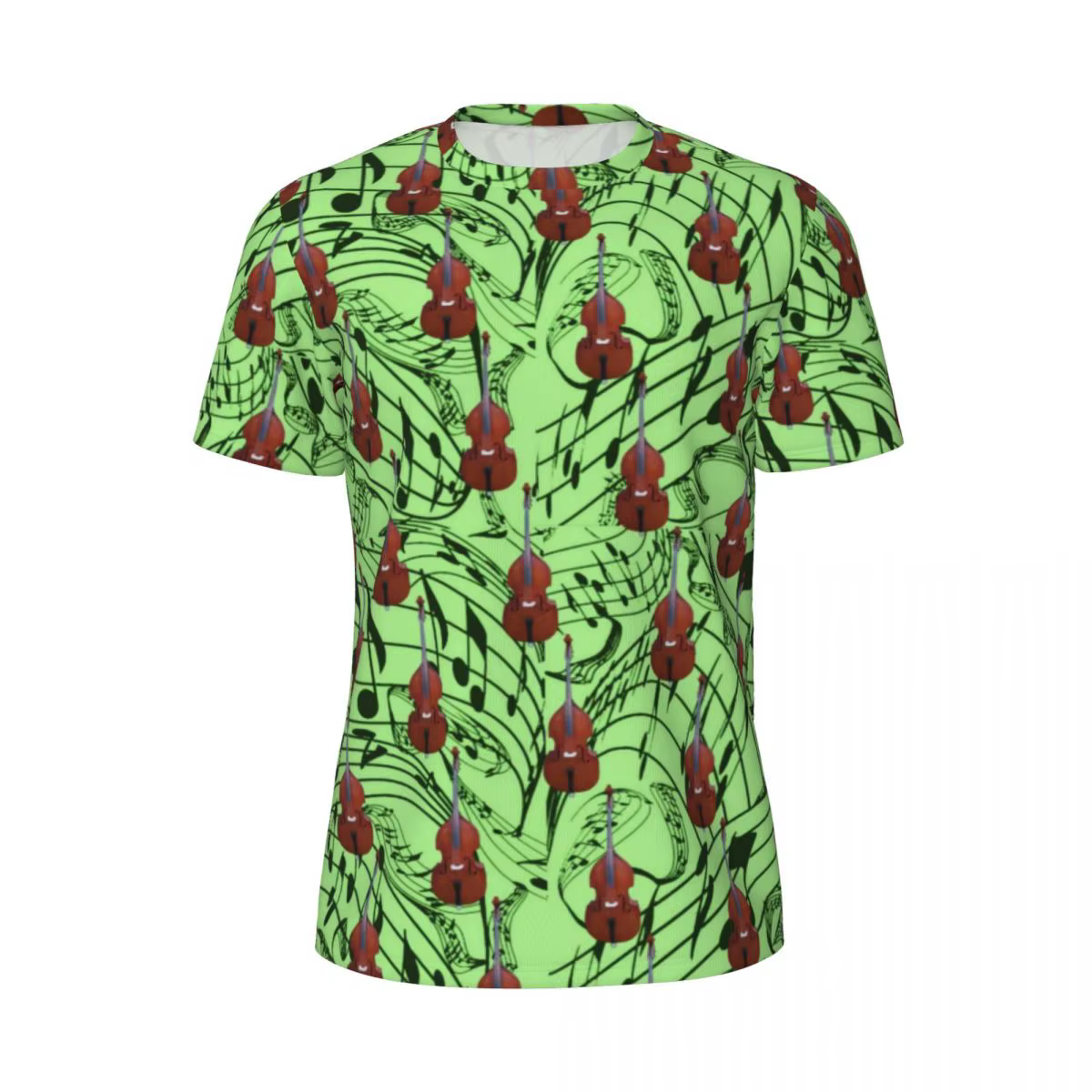 T-Shirt Sportif à Col Rond pour Homme, Notes de Musique Vertes, Hiphelicopter, Guitares Imprimées, V