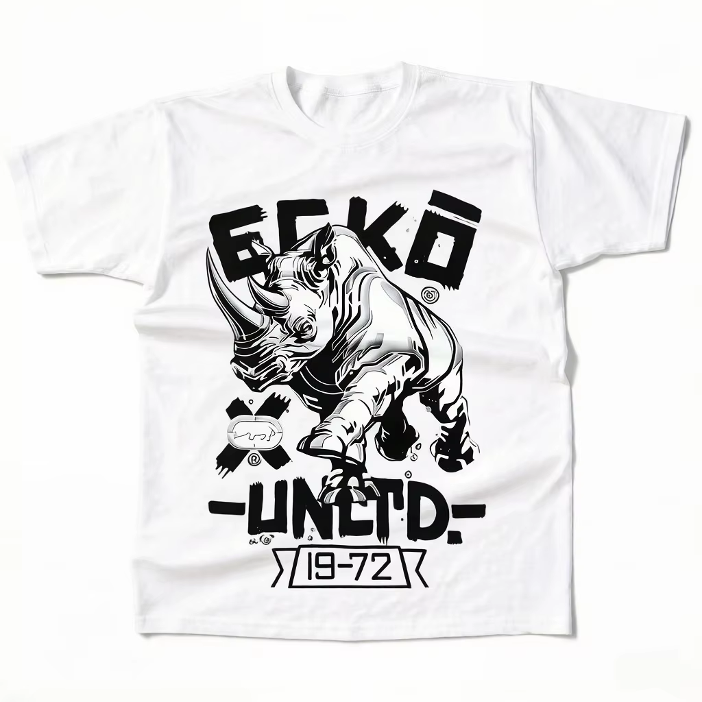 T-shirt graphique Ecko Unltd Rhino unisexe, respirant, doux, noir avec design blanc, coupe classique