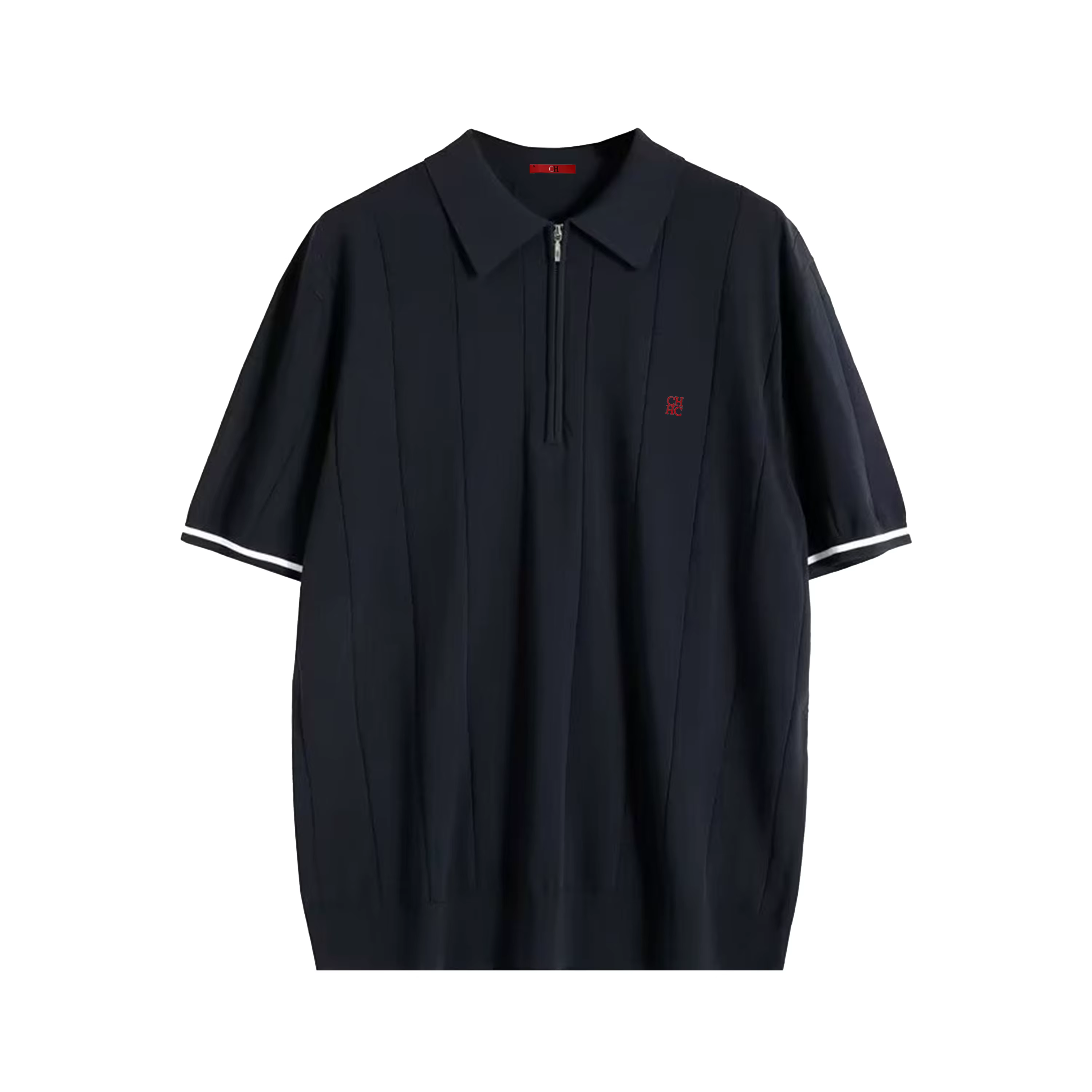 Polo tricoté pour homme CH, demi-zip, col à revers, manches courtes, couleur unie, décontracté, prof