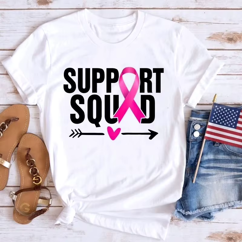 T-shirt à manches courtes pour femme, col rond, imprimé « Équipe de soutien à la sensibilisation au 