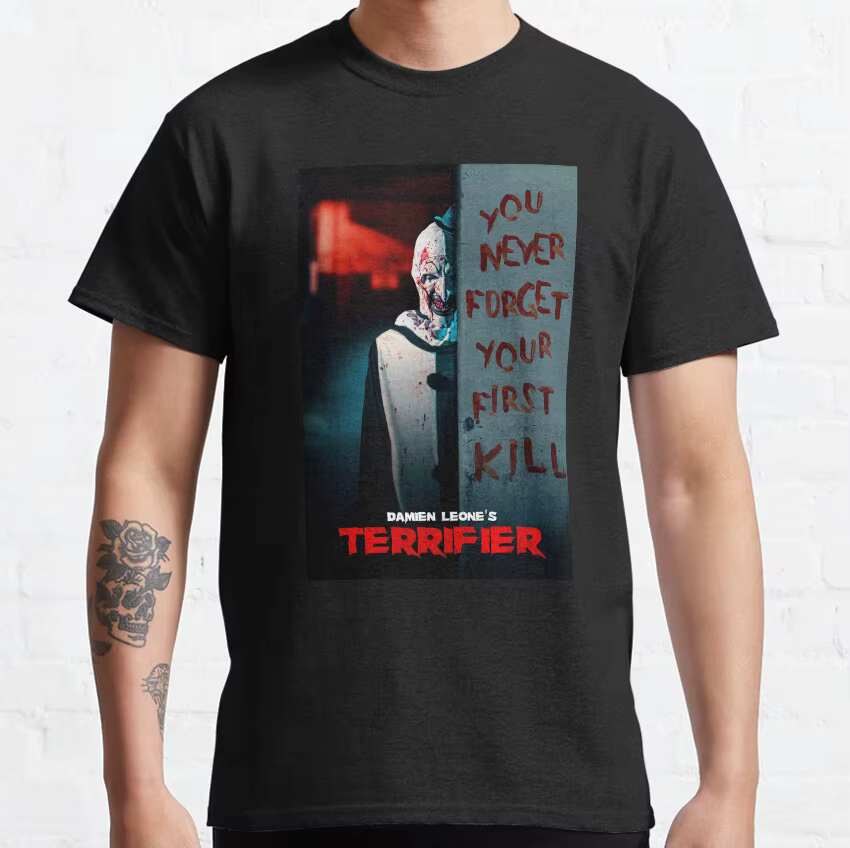 T-Shirt Vintage Terrifier pour Homme, 100% Coton Imprimé, Clown Effrayant, Film d'Halloween, Cadeau