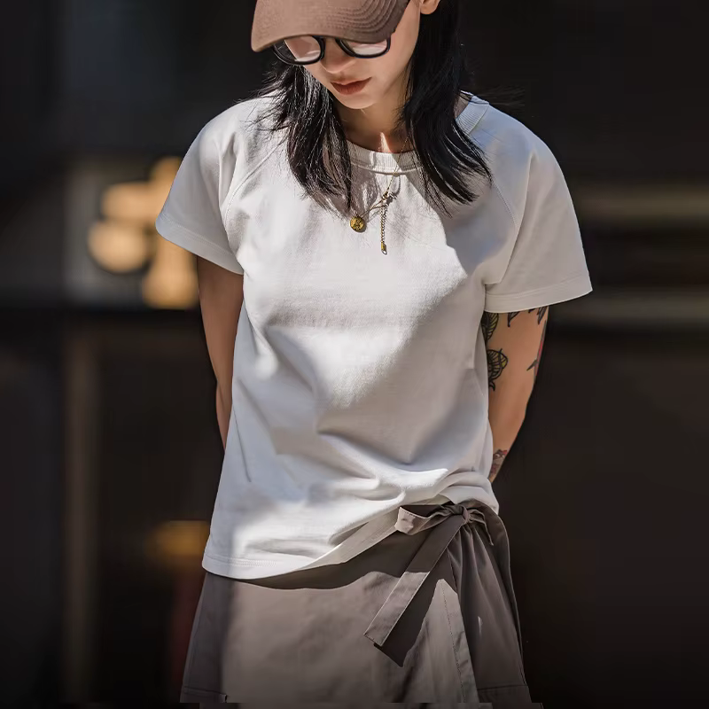 Maden T-shirt à manches courtes et col rond pour femme, 100% coton, doux et respirant, basique, pour