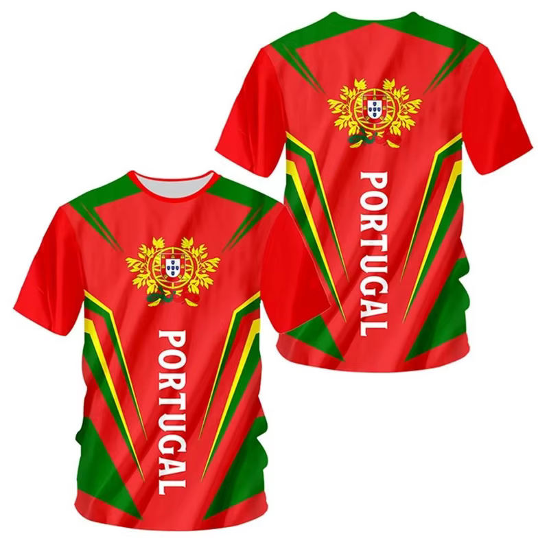 T-shirt imprimé emblème national du Portugal pour hommes, divers motifs, design de rue, col rond, ra