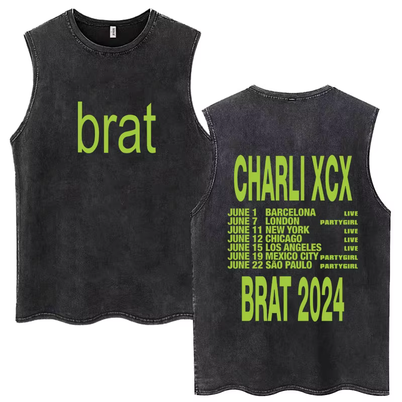 Charli Xcx Brat Album lavage débardeurs 365 fête fille hommes femmes Style rétro sans manches t-shir
