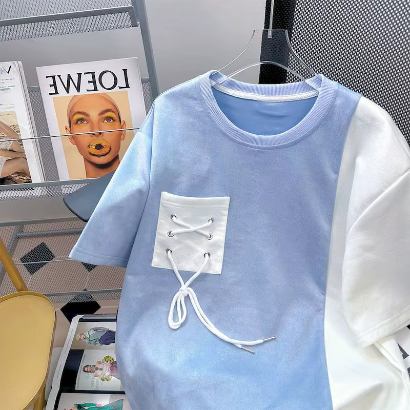 T-shirt manches courtes homme et femme, estival et décontracté, avec sangle de poche, design à la mo