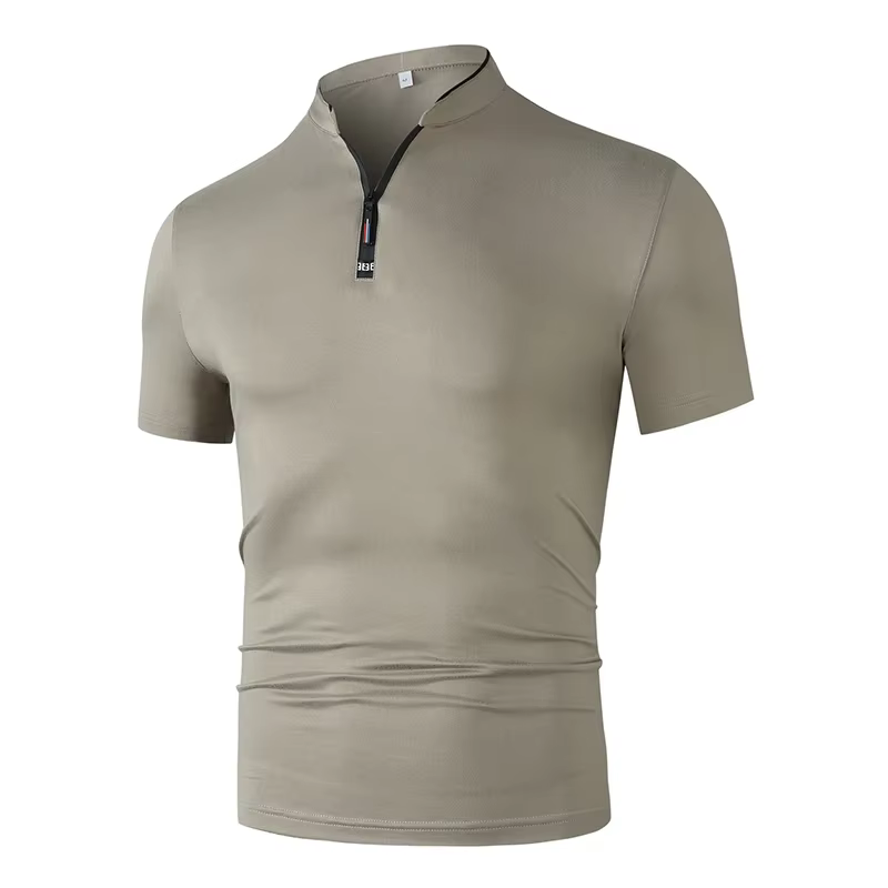 Polo à manches courtes pour hommes, décontracté, mode, fermeture éclair, couleur unie, col montant, 
