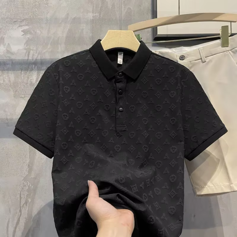 Été nouveaux hommes Lop-up creux à manches courtes Polo T-Shirt glace soie respirant affaires mode T