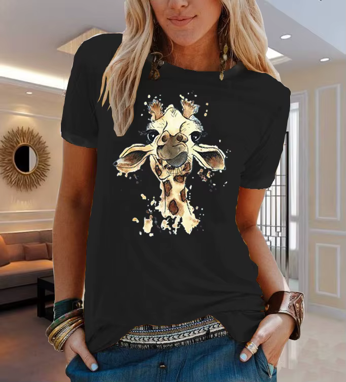 T-shirt à manches courtes pour femmes, 100% coton, imprimé de fleurs d'animaux, vêtements esthétique