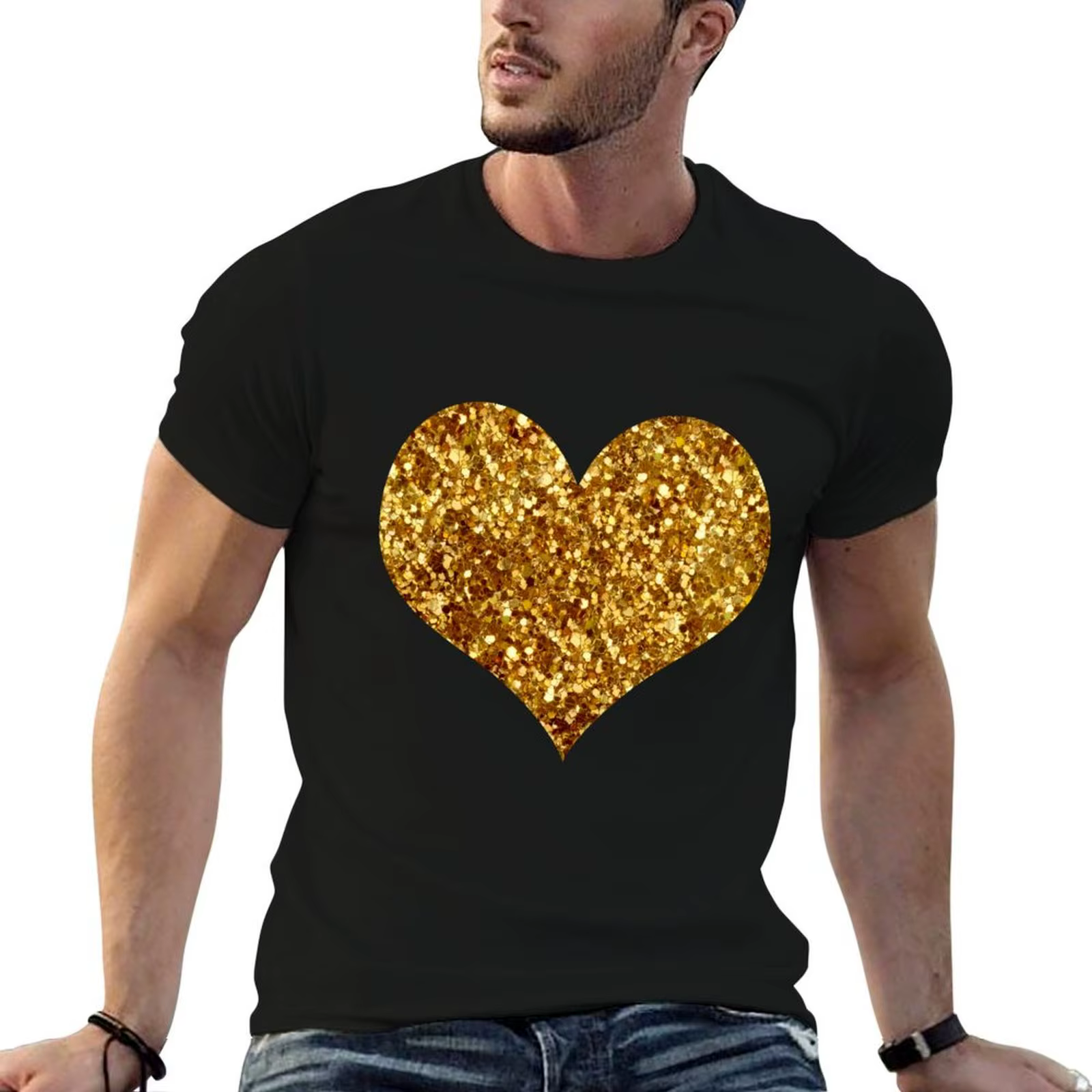 T-shirt homme en coton avec motif paillettes dorées, 100% coton, lot de t-shirts