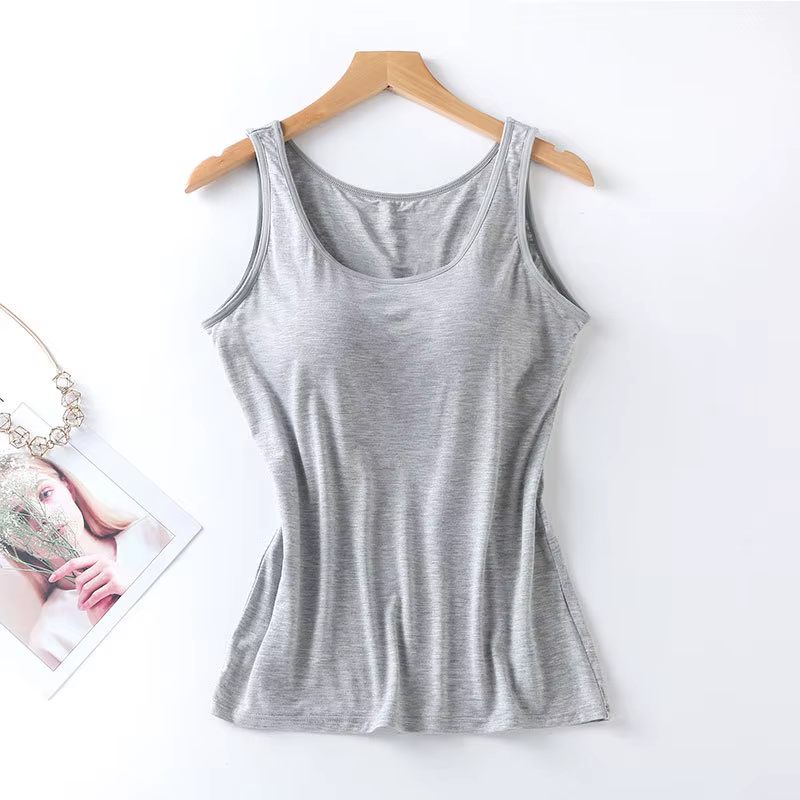 2023 Débardeur pour femme avec soutien-gorge intégré Col Gilet Couleur unie rembourré Slim Fit Débar