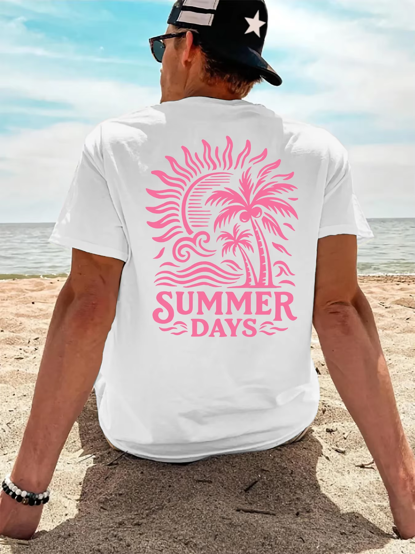 T-shirt pour homme « Summer Days Palm Tree Beach » 100 % coton, vente flash, tee-shirt décontracté r