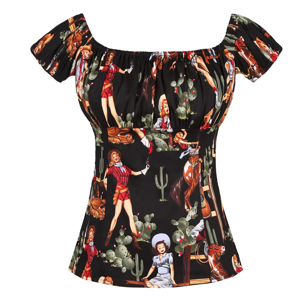 SISHION 2026 T-shirts vintage en coton imprimé pour femmes années 50 60 WS0004 Rockabilly Col en V C