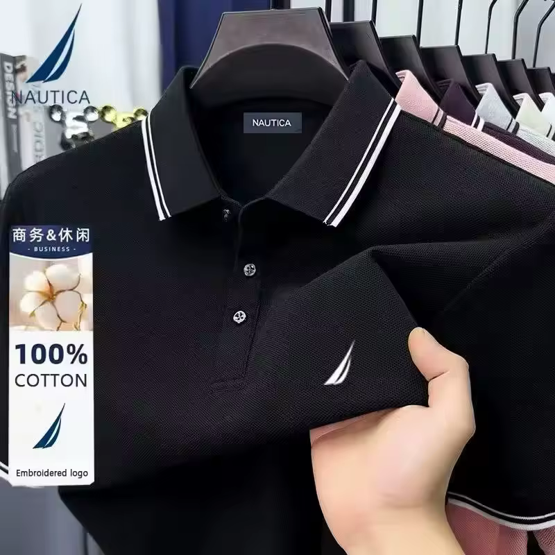 Polo décontracté pour homme Nautica, brodé, 100 % coton, t-shirt d'été à manches courtes, vêtements