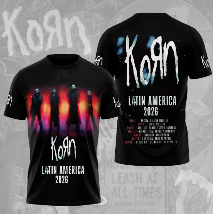 Nouveau T-shirt imprimé en 3D du groupe Korn 2026 pour hommes et femmes, tendance et décontracté, ca