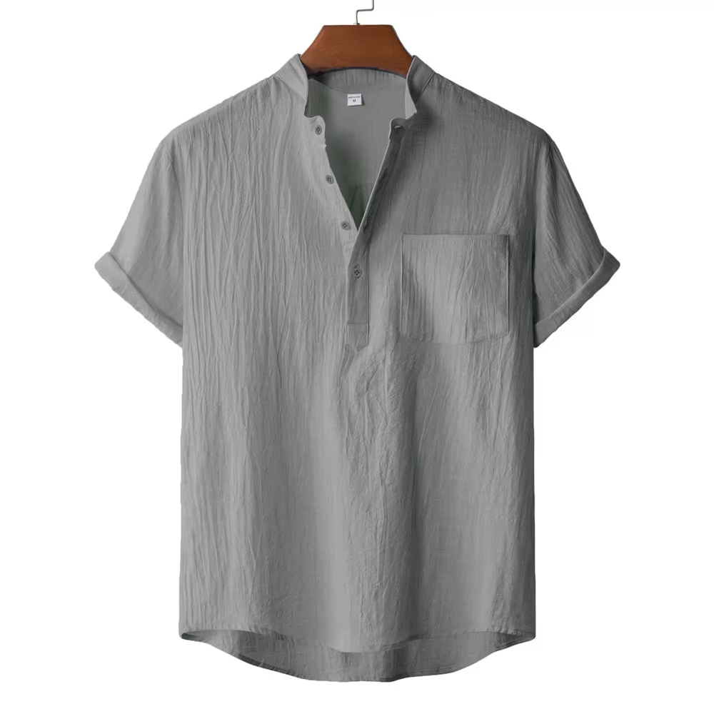 T-shirt d'été en coton et lin pour hommes, Style plage, manches courtes, col Henley, vacances hawaïe
