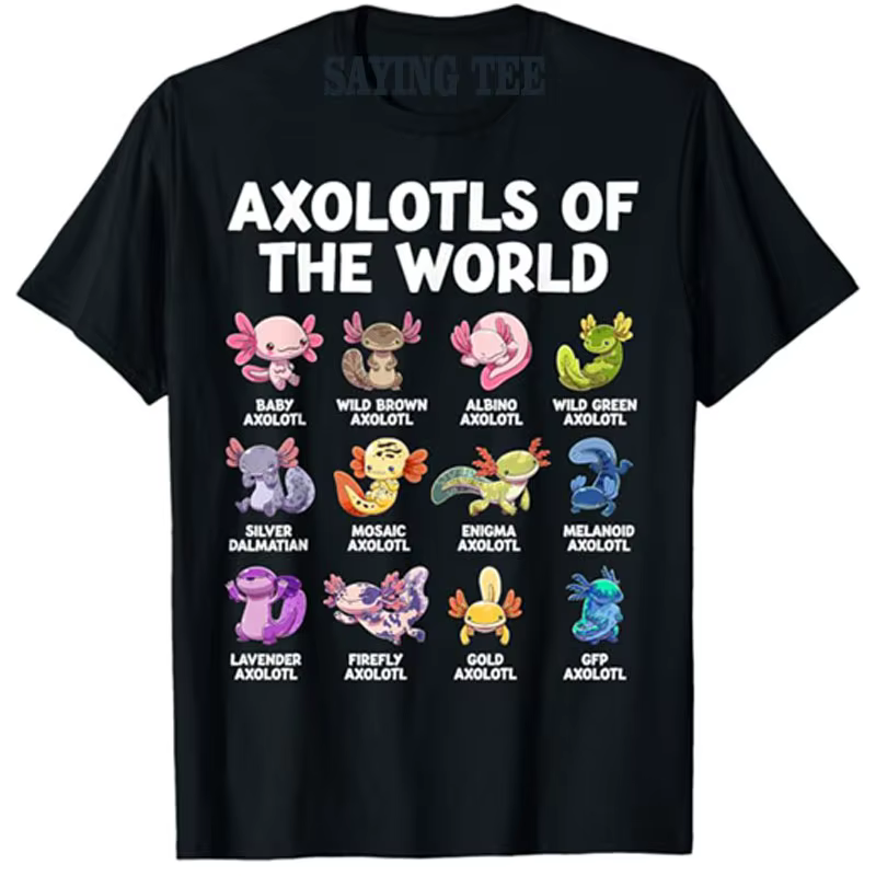 Axolotls du monde Kawaii T-Shirt Types de Axolotl poisson amphibien T-Shirt à manches courtes nouvea